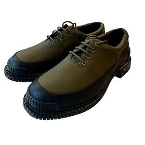 Camper Pix Oxford Women Size 8 Leather Formal Lace-Up Shoes Black Camo Green NEW